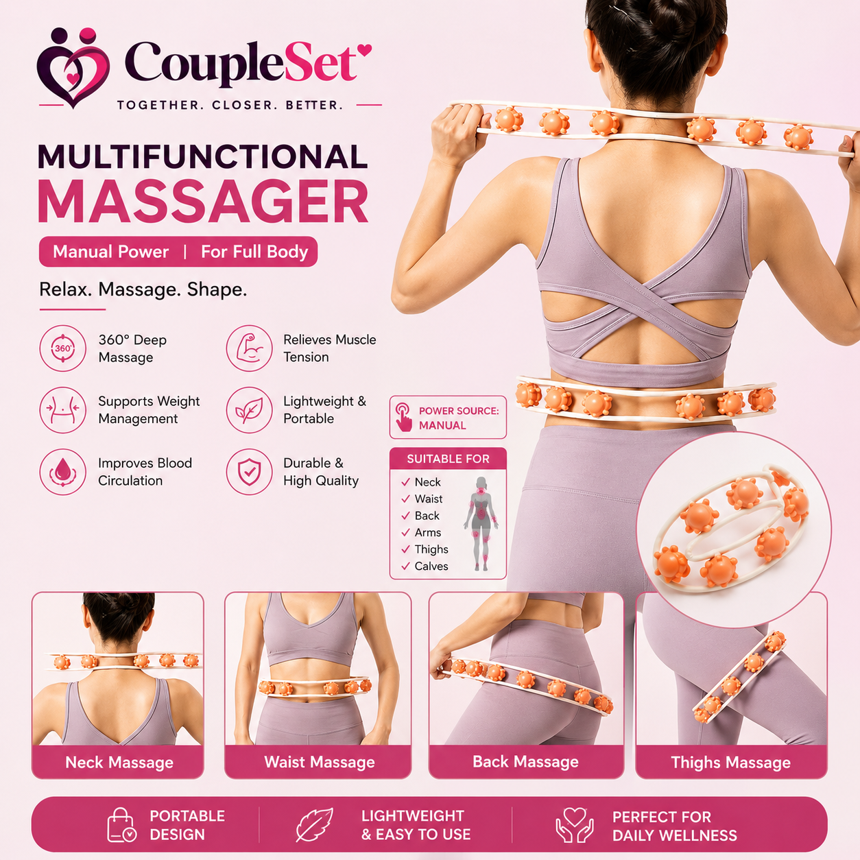 Multifunctional Manual Body Massager Roller – Full Body Muscle Relaxation