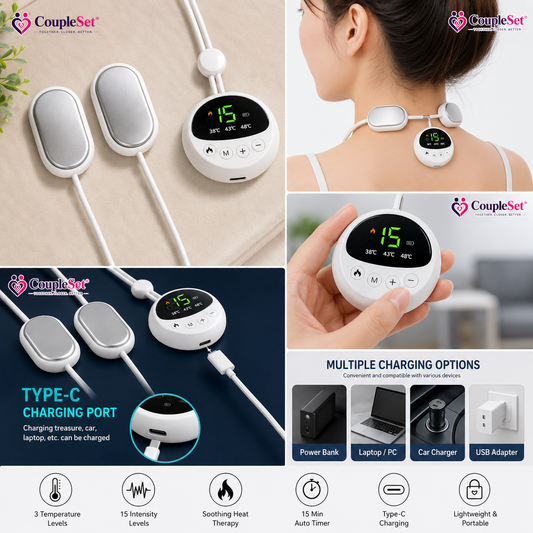 Smart Hanging Neck Massager with Heat, TENS & EMS | 15 Intensity Levels