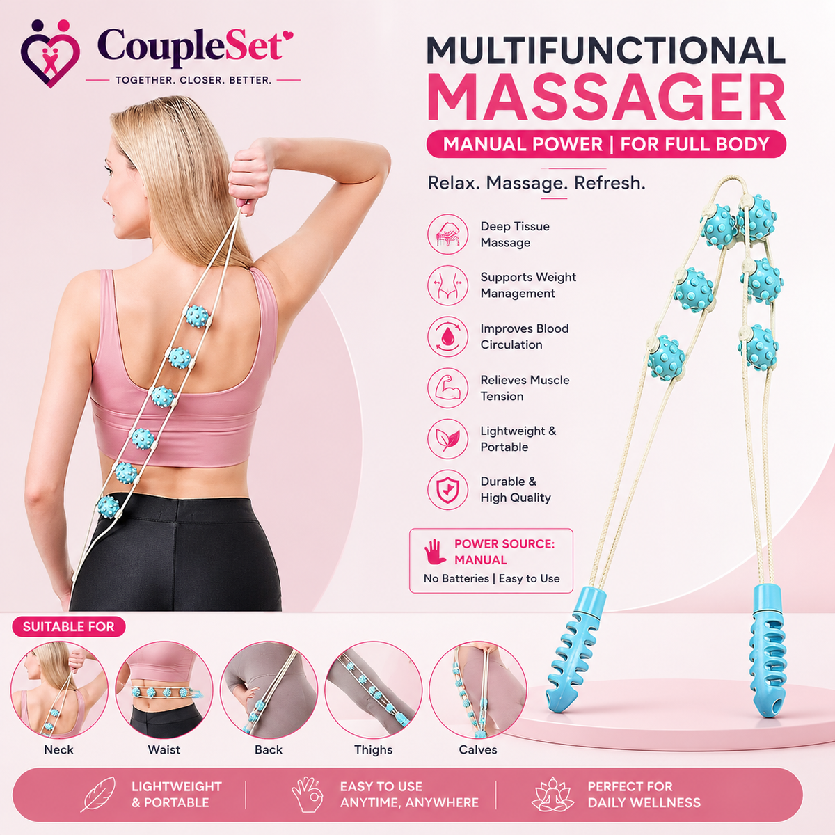Multifunctional Manual Body Massager Roller – Full Body Muscle Relaxation